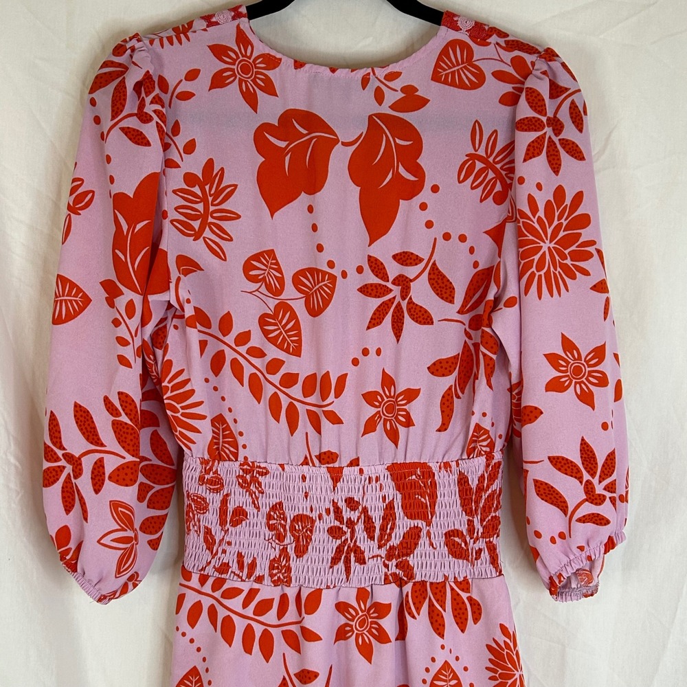 Gibson Look Floral Print Mini Dress Smocked Waist V Neck XS‎ - Picture 8 of 10